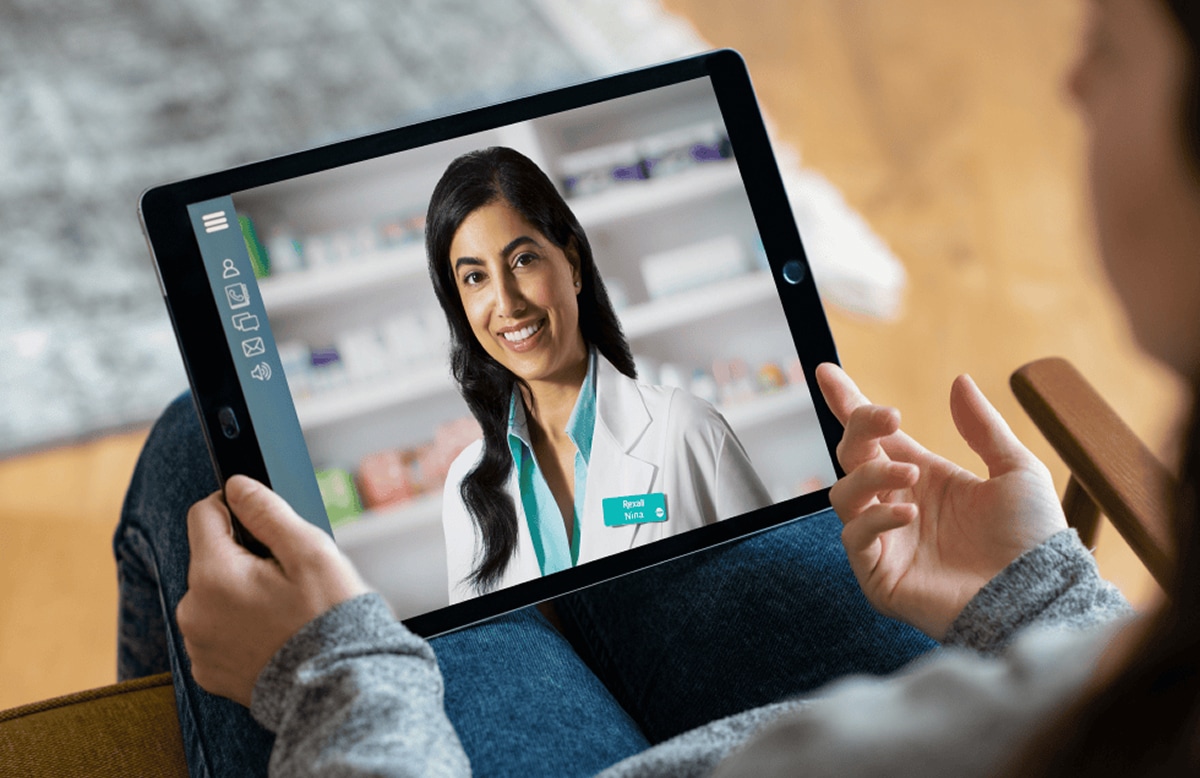 Virtual care appointment on tablet with pharmacist